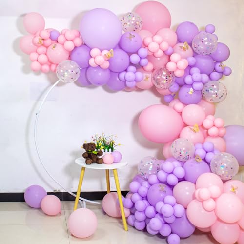 Image of Pink and Purple Balloons 100 Pack 12 inch Light Pink Purple Latex Balloons for Girls Womens Butterfly Baby Shower Decorations Birthday Wedding, Engagements, Anniversary Party Decoration