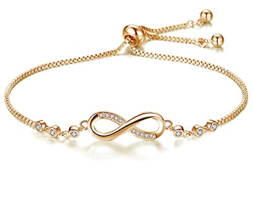 Image of Nilu's Collection Infinity Shape Cubic Zirconia Diamond Bracelet for Women Jewelry for Gift, Adjustable Charm Bracelet