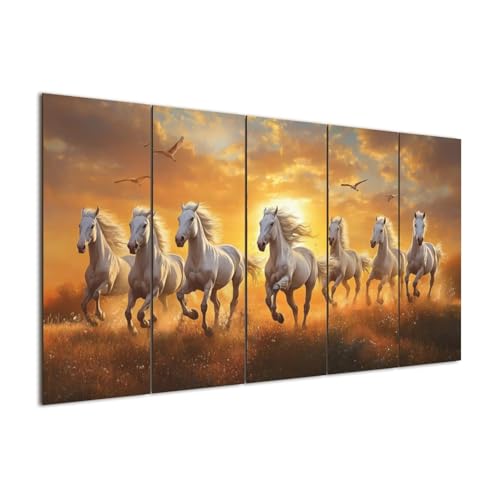 Image of Artsense Premium 7 Running Horses Vastu Panel Wall Decoration for Living Room | Premium MDF Panel Art for Success & Positivity | Large Size 53 x 27 Inches (134.6 x 68.6 cm)