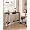 VASAGLE Bar Table with Power Outlets, 39.4 Inches Long Bar Height Pub Table, Rectangular High Top, with Movable Drawer, 2 Hooks, Narrow Storage for Kitchen, Dining, Entryway, Ebony Black
