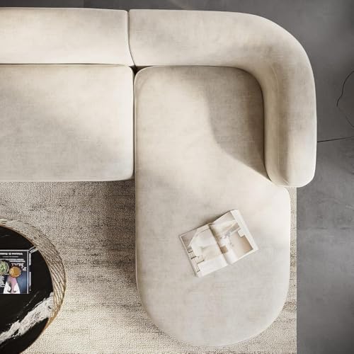 Image of Rosewood ! Modern Classic L Shape Sectional Chesterfield Style 4 Seater Sofa Set with Pillows for Living Room, Bedroom and Office, Office, and Hallway Colour (L-Shape Right Chaise, Beige)