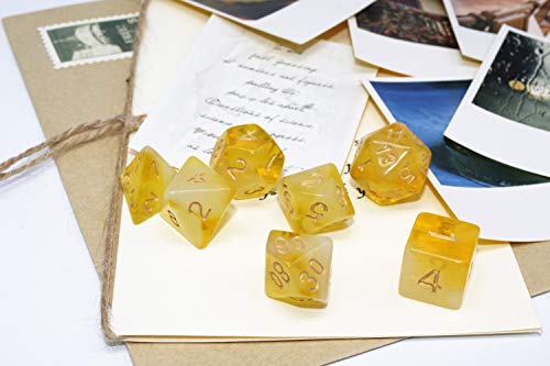 Dnd Dice Set Yellow & Milky Rpg Polyhedral Dice Fit Dungeons And Dragons(D&D) Pathfinder Mtg Tabletop Role Playing Game Translucent 7-Die Dice Set #TOP4
