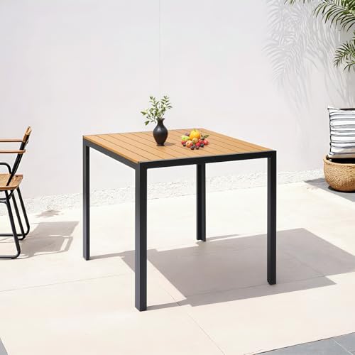 Clevich Gartentisch Wetterfeste, 75x75cm, Outdoor-Esstisch, WPC Balkontisch, Aluminiumrahmen, Wetterfeste Gartenmöbel, Quadratischer Terrassentisch, Teakbraun Clevich Gartentisch Wetterfeste, 75x75cm, Outdoor-Esstisch, WPC Balkontisch, Aluminiumrahmen, Wetterfeste Gartenmöbel, Quadratischer Terrassentisch, Teakbraun