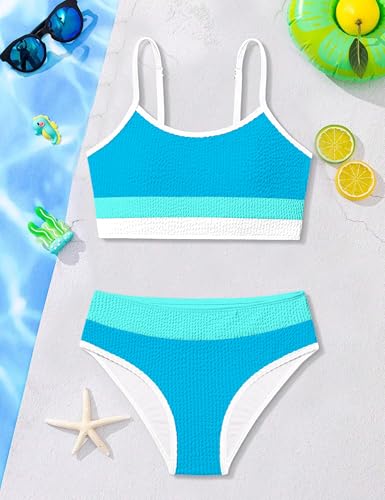 Image of Girls Bathing Suit Color-Block Adjustable Straps Bikini Sets Girls Two Piece Swimsuits with Chest Pad Swimwear 7-18T