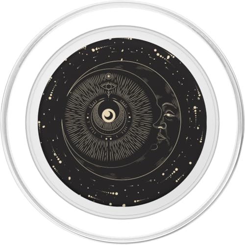 Mystic Astrology Moon Sun Stars Planets Pattern Black PopSockets PopGrip for MagSafe by CJ Grips - Image 2