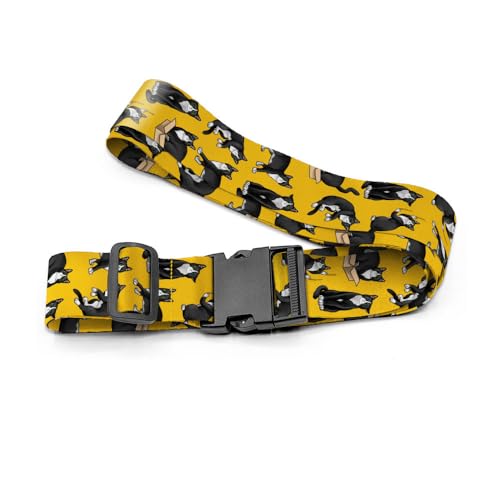 Image of WIRESTER Set of 2 Adjustable Luggage Straps with Buckle, Travel Secure Belt for Suitcase Baggage, Luggage Accessories - Black White Tuxedo Cat Playful Postures