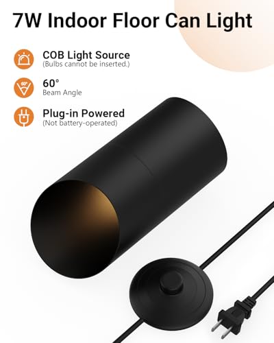 Image of Abovizo 2 Pack Uplighting Indoor, LED Floor Can Lights with Remote and Timer, 3 Color Temps Dimmable Spotlight for Corner Sofa Plant Home Accent Lighting, 5.9 FT Plug Cord & Foot Switch, Black