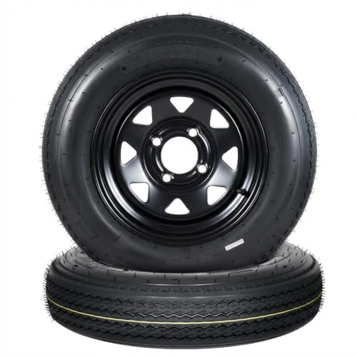 2-Pack 5.30-12 Trailer Tires with Rim, 6-Ply, 1050 LBS Load, 4 Lug on 4 in Bolt Pattern, 12x4 in Steel Wheel, Heavy-Duty All-Weather Tires for Utility, Boat Trailers