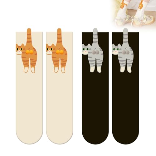 Evadollina meias de gato, 2 pares de meias divertidas, 3D, 34-43, para homens e mulheres, Halloween