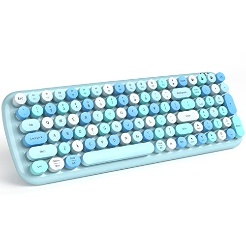 Image of MOFII Wireless Bluetooth Keyboard, Typewriter Retro Round Keycaps Keyboard, Bluetooth 5.1 Tech Compatible with iPhone, iPad, Android, Windows, PC, Mac, Perfect for Home /Office (Blue Colorful)