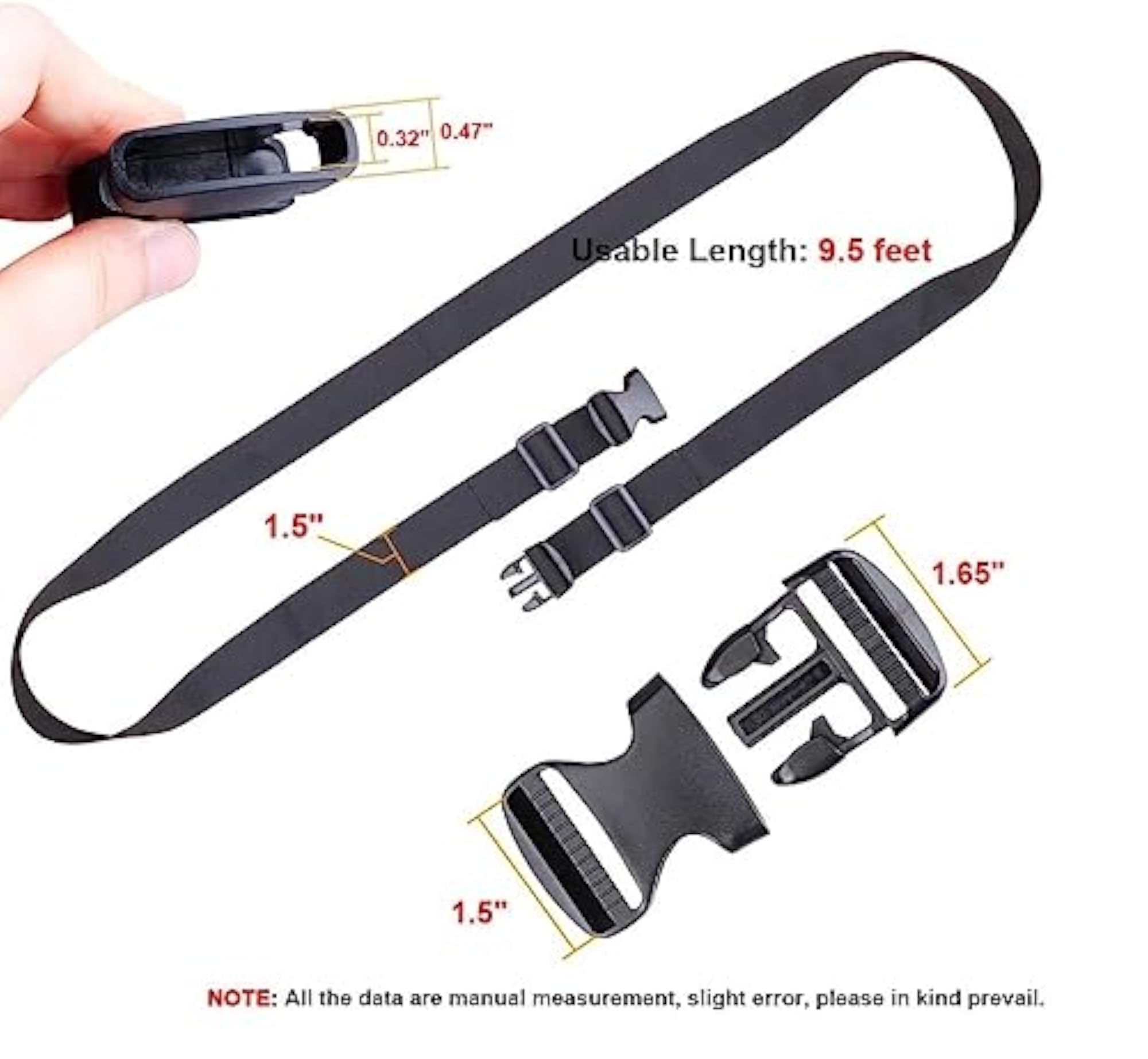 Set of 2 Heavy Duty Luggage Straps, 9.5 Ft Each