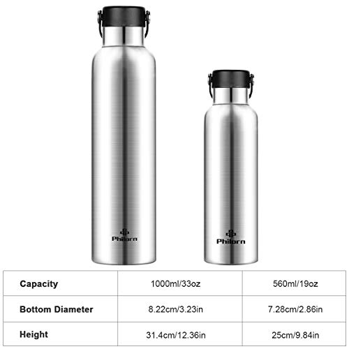Philorn Botellas para beber Termos de 1000 ml Termos de acero inoxidable Termo de vacío Botellas de agua aisladas de… - Imagen 4