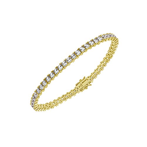 Amazon Collection Yellow Gold Plated Silver Princess-Cut Tennis Bracelet Made With Infinite Elements Cubic Zirconia (4Mm), 7.25" #TOP1