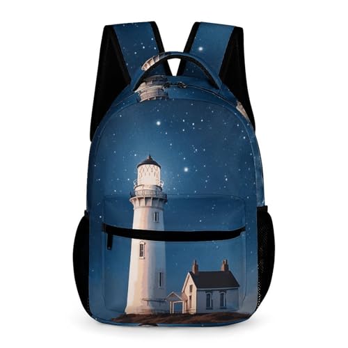 Lighthouse Under Starry Night Sky Backpack for Men Women, Durable Small Backpack Casual Lightweight Daypack for Travel Bag