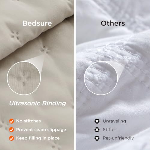 Image of Bedsure Quilts Queen Size - Linen Bedspread Queen Size & Lightweight Comforter, Modern Farmhouse Coverlet with Clover Pattern, Ultra Soft All-Season Bedding, 90 x 96 Inches