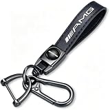 SDSHSM Genuine Leather Car Keychain for Mercedes-Benz AMG Key Chains Ring Accessories(Black)