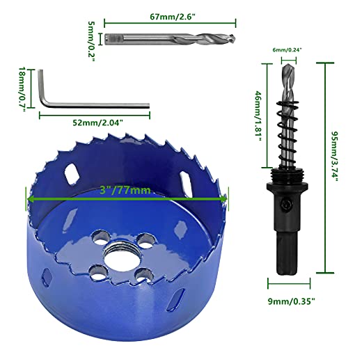 image for Luomorgo 77mm/3 inch Hole Saw, 1 1/4 inch Cutting Depth HSS Bi-Metal H