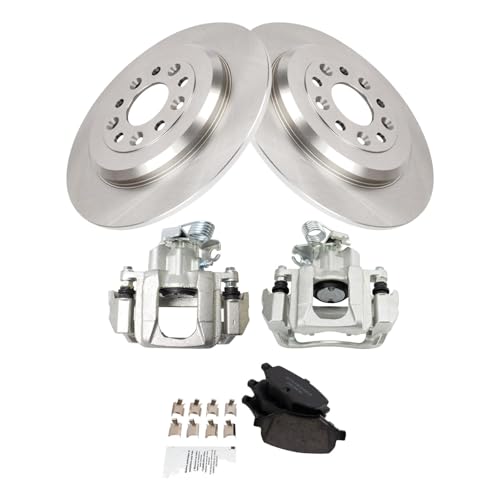 Image of TRQ Rear Brake Pad and Rotor Set Ceramic Rotors Calipers Compatible with 2009 Ford Flex 2010-2012 Taurus 2009-2012 Lincoln MKS