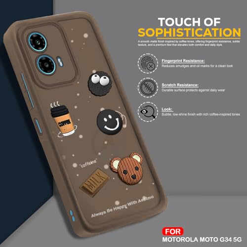 Image of AESTMO Back Case Cover for Moto G34 / G45 5G Cover | Cute Fun Cartoon 3D Ball | Coffee Silicone Case | Full Body Protection | Camera Protection Back Cover for Moto G34 / G45 5G (Brown)