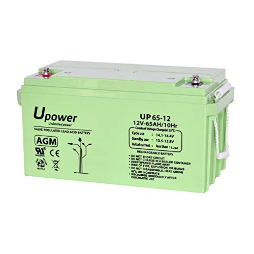 U-Power Batería AGM 12V 65Ah – Sellada Recargable Plomo-Ácido VRLA – para Alarmas,...