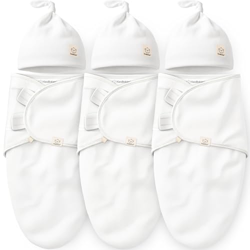 Image of 3pk Organic Swaddles for Newborns Girls, Boys & Hats (Soft White, 0-3M) | Soft Cotton Baby Sleep Sacks 0-3 Months, Breathable Baby Hats and Swaddles 0-3 Months, Newborn Essentials Must Haves