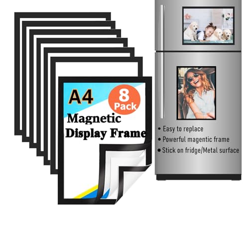 Gocoffun Magnetic Photo Frame A4 for Fridge,8 Pack Magnetic Picture Frame Clear Magnetic Frame for Displaying Picture, Painting and Schedules (Black)