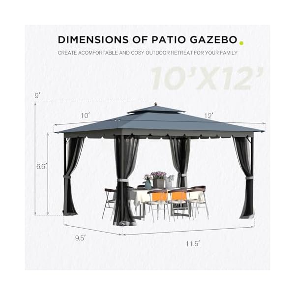   New-Gen-Outdoor-Patio-Gazebo10x12Gazebo-with-Mosquito-NettingSturdy-Metal-Heavy-Duty-FrameOutdoor-Canopy-Gazebo-with-Double-Air-RoofsOutdoor-Gazebo-TentWaterproof-Sunshade-for-BackyardDeck