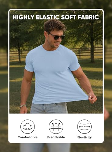 Image of JMIERR Mens Short Sleeve T Shirt Summer Muscle Slim Fitted Crewneck Longline Tees Shirts for Gym Workout