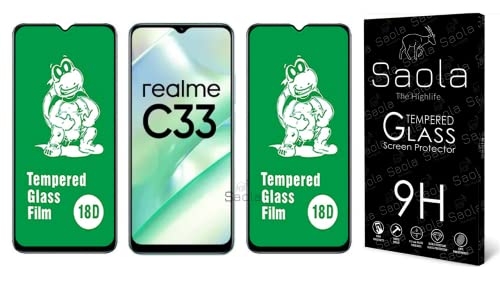 Image of Saola 18D Tempered Glass With Inbuilt AirBag Borders For Realme C33 (Pack Of 2) with Free Installation Kit. Full screen Coverage - 6.5 inch