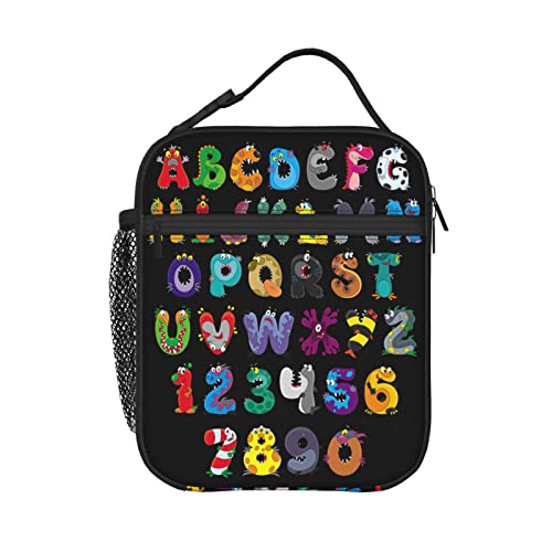PrelerDIY Funny Monsters Alphabet Lunch Box - Insulated Lunch Bags for Women/Men/Girls/Boys Detachable Handle Lunchbox Meal Tote Bag