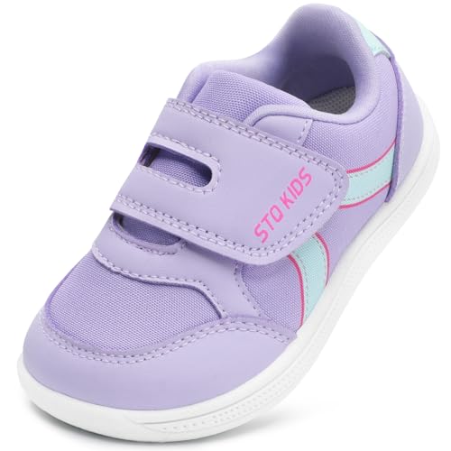 Toddler Wide Toe Box Shoes Girls Barefoot Shoes Girl Sneakers Kids Tennis Shoes Preschool Non Slip Lightweight Comfortable First Walking Running Outdoor Activities Light Purple Infant Size 4