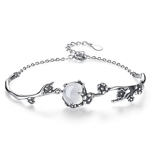 Bracelet Feng Shui en opale blanche haut de gamme, fleur de prunier ciselée