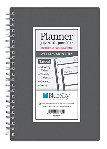 Blue Sky 2016-2017 Academic Year Weekly & Monthly Planner, Wire-O Binding, Charcoal Cover, 5