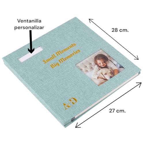 AD ALEM DISSO Fotoalbum, selbstklebend, 28 x 27 cm, zum Kleben und Schreiben, Geschenk, Souvenirs, Hochzeit, Geburtstag, Babys, Leineneinband, Metallstift, 20 Blatt (40 Seiten)