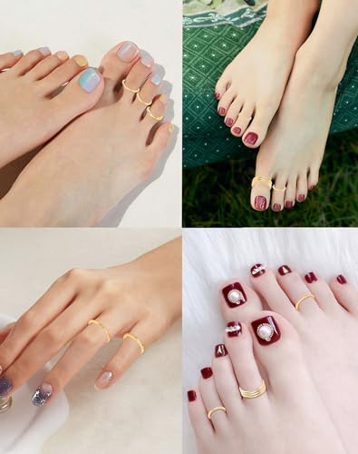 Tornito 12Pcs 18K Gold Filled Toe Rings Minimalist Thin Wire Cubic Zirconia Summer Beach Toe Rings Open Adjustable Foot Jewelry for Women Silver Gold Tone4