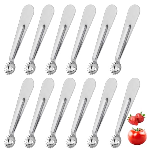 12pcs Silver Tomato Corer Tool, Stainless Steel Tomato Corer & Strawberry Huller Stem Remover Kitchen Tool Fruit Vegetable Baller