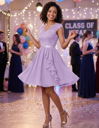 Image of Wedtrend Women's Bridesmaid Dresses Short Prom Dress Ruffle Semi Formal Cocktail Dresses Floral Homecoming Dress
