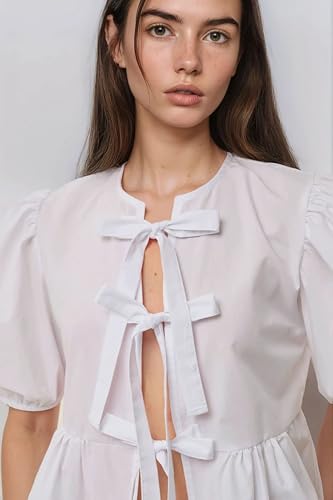 Hiccup Cotton Crew Neck Blouse with Bow Detail3