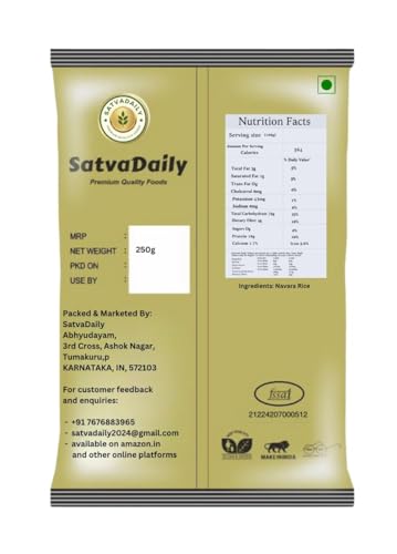 SatvaDaily Navara Rice 250g | Natural and Premium | Ancient Ayurvedic Kerala Njavara Rice | Unpolished Navra Akki | Laal Chawal