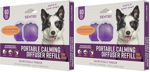 Image of Sentry Behavior Portable Calming Diffuser Refill for Dogs, Reduces Response to Normal Stress and Bad Behavior with Calming Phereomones, Easy-to-use Portable Design, 60 Day Release (Pack of 2)