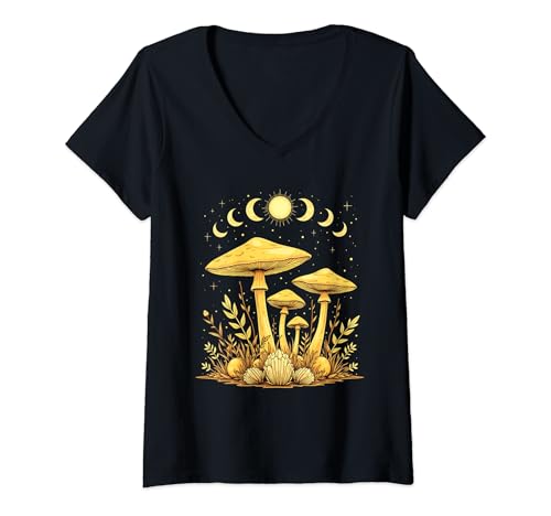 Mujer Cottagecore Mushroom Dark Academia Goblincore Aesthetic Camiseta Cuello V
