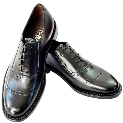 Genuine Rodolfo Tramezza Black Leather Round Toe Welted Lace-up Oxford Men's Dress Shoes (Salvatore2