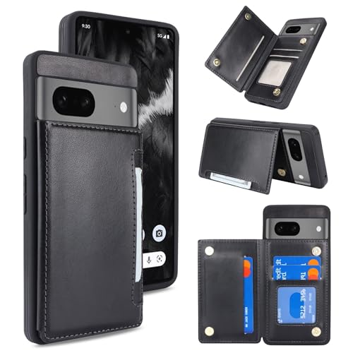 iCoverCase Compatible with Google Pixel 7 Case with Card Holder Wallet Phone Case for Women Men [RFID Blocking] PU Leather Protective Wallet Case for Pixel 7 (Black)