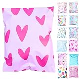 6x9 Designer Poly Mailer 100 Pack Heavy Duty Polymailers Waterproof Self Seal Shipping Bags Packaging for Small Business Large Mailing Envelopes Bulk Tear Resistant Packaging Pink Hearts