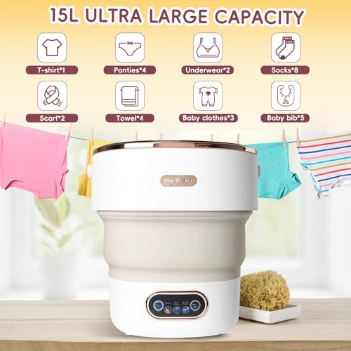 Portable Washing Machine 15L, Mini Washer with 4 Modes and Spin Basket, Large Capacity Laundry Washer Deep Cleaning for Underwear,Baby Clothes, Foldable Washing Machine for Apartments,Camping,Travel