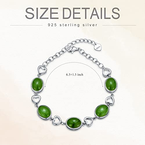 Jkr Jade Bracelet For Women Sterling Silver Green Oval Shaped Link Bracelet Jewelry Anniversary Birthday Graduation Gifts For Women Her Mom Lover #TOP3