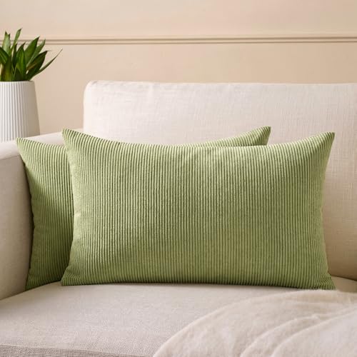 Image of Encasa XO Corduroy Cushion Covers, No Inserts, Set of 2, Sage