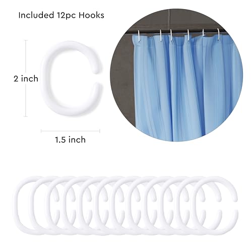 Image of Encasa XO Waterproof Shower Curtain for Bathroom 6 x 6 feet(183x183 cm), Anti-Fungal Polyester Washroom Curtain with 12 Hooks, Wet & Dry Partition Toilet Curtains Stripe Blue