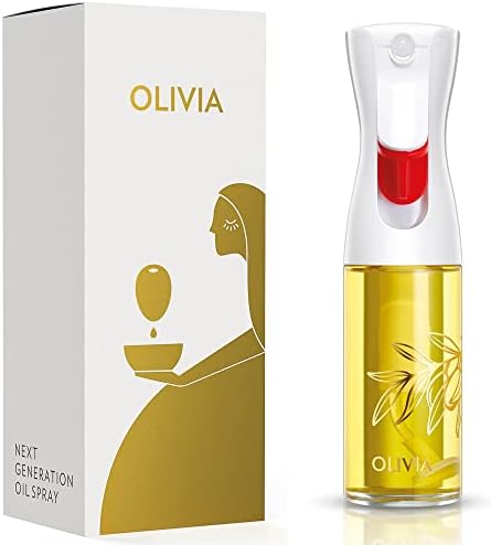 OLIVIA SIGNATURE Advanced Kitchen Oil Sprayer Technology, Fine Mist & Portion Control, Refillable Glass Olive Oil Cooking Spray Bottle for Air Fryer, Salad, BBQ, 130ml (Golden Leaves)