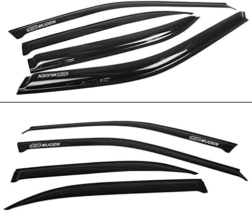 Window Visor Rain Guard Shade Compatible with 96-00 Civic Sedan, Side Window Vent Deflector, Dark Smoke Tinted, JDM Tape On Style, Silver Mug, 96 97 98 99 00